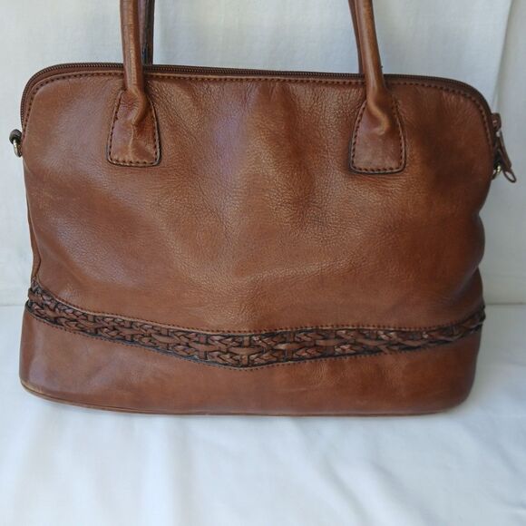 Dillards Woven Insert Brown Leather Bag Satchel Purse Vintage 90s Y2K - Picture 2 of 13